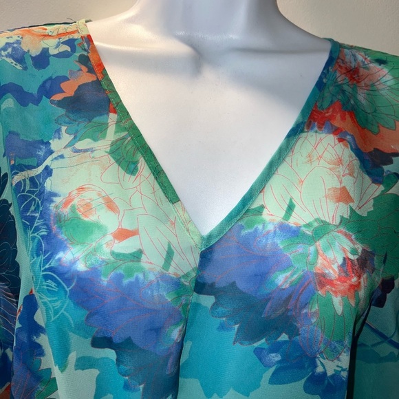 a.n.a a new approach Vibrant Floral Blouse - Teal and Orange - Picture 3 of 6